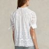 Topuri albe din bumbac cu broderie cu ochi Ralph Lauren pentru femei Topuri albe din bumbac cu broderie cu ochi Ralph Lauren pentru femei