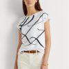 Topuri albe din bumbac cu imprimeu Ralph Lauren pentru femei Topuri albe din bumbac cu imprimeu Ralph Lauren pentru femei
