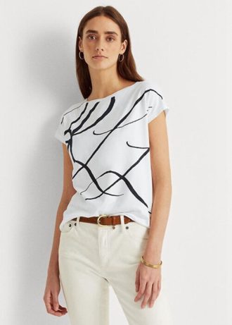 Topuri albe din bumbac cu imprimeu Ralph Lauren pentru femei