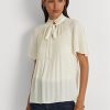 Topuri albe din georgette plisate Ralph Lauren de damă