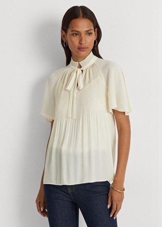 Topuri albe din georgette plisate Ralph Lauren de damă