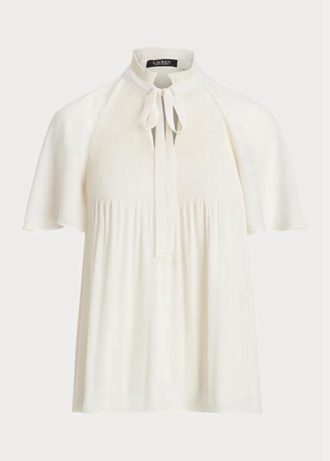 Topuri albe din georgette plisate Ralph Lauren de damă