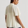 Topuri albe din georgette plisate Ralph Lauren de damă