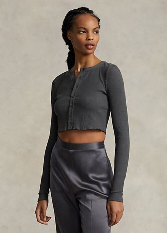 Topuri crop cu nasturi în față, gri, Ralph Lauren, pentru femei