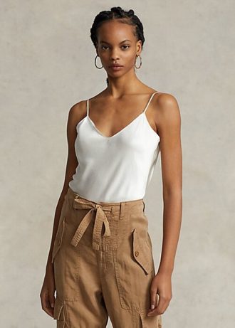 Topuri cu camisole din mătase Ralph Lauren crem pentru femei