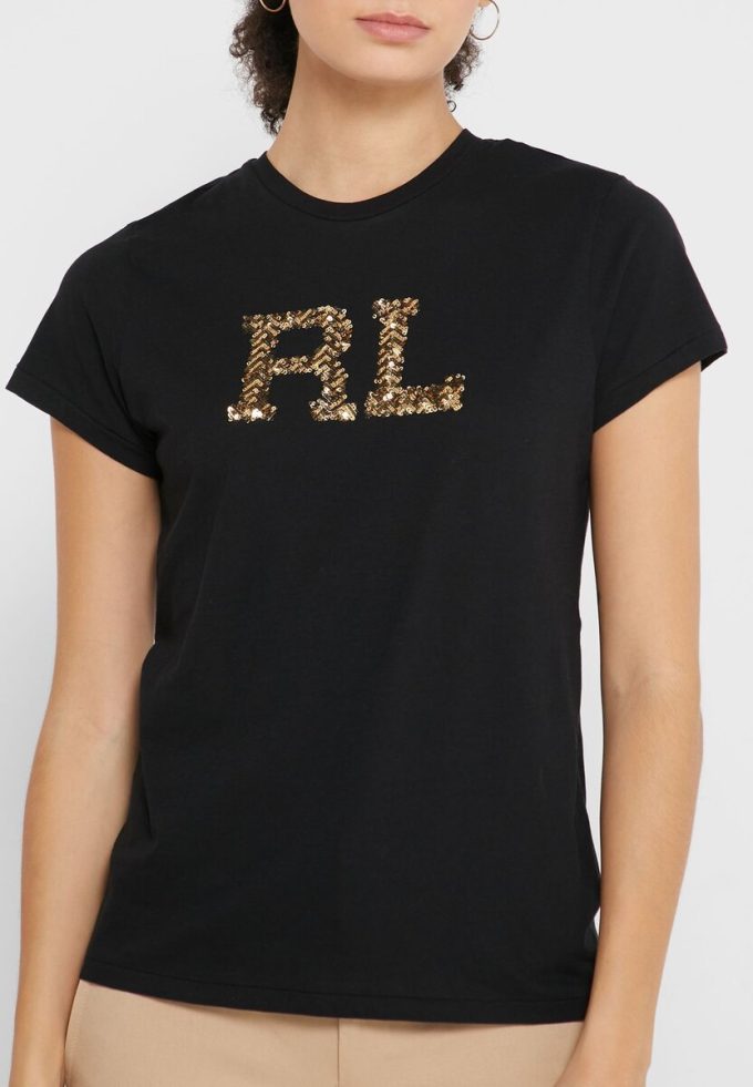 Topuri cu grafică cu gât rotund pentru femei Ralph Lauren negre Topuri cu grafică cu gât rotund pentru femei Ralph Lauren negre