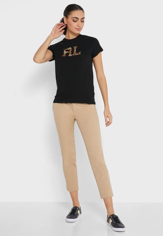 Topuri cu grafică cu gât rotund pentru femei Ralph Lauren negre Topuri cu grafică cu gât rotund pentru femei Ralph Lauren negre