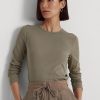 Topuri cu mânecă lungă din amestec de bumbac Ralph Lauren pentru femei Olive Topuri cu mânecă lungă din amestec de bumbac Ralph Lauren pentru femei Olive