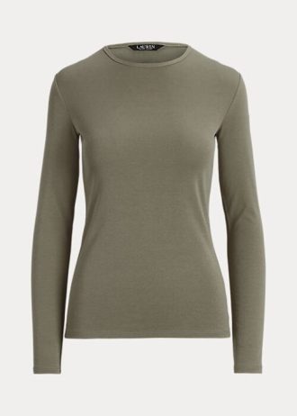Topuri cu mânecă lungă din amestec de bumbac Ralph Lauren pentru femei Olive Topuri cu mânecă lungă din amestec de bumbac Ralph Lauren pentru femei Olive