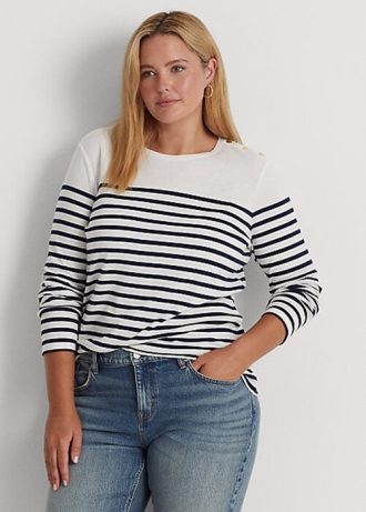 Topuri cu mânecă lungă din bumbac în dungi Ralph Lauren alb / bleumarin Topuri cu mânecă lungă din bumbac în dungi Ralph Lauren alb / bleumarin