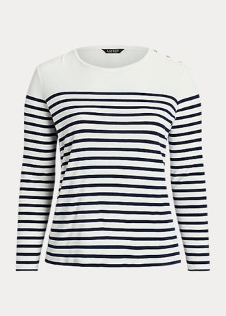 Topuri cu mânecă lungă din bumbac în dungi Ralph Lauren alb / bleumarin Topuri cu mânecă lungă din bumbac în dungi Ralph Lauren alb / bleumarin