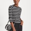 Topuri cu umeri cu nasturi cu dungi Ralph Lauren pentru femei negru/alb Topuri cu umeri cu nasturi cu dungi Ralph Lauren pentru femei negru/alb