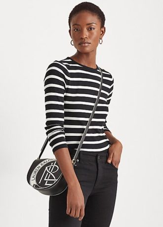 Topuri cu umeri cu nasturi cu dungi Ralph Lauren pentru femei negru/alb