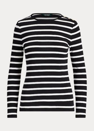 Topuri cu umeri cu nasturi cu dungi Ralph Lauren pentru femei negru/alb