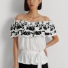 Topuri fără umeri, din jerseu brodat Ralph Lauren, negru/alb Topuri fără umeri, din jerseu brodat Ralph Lauren, negru/alb