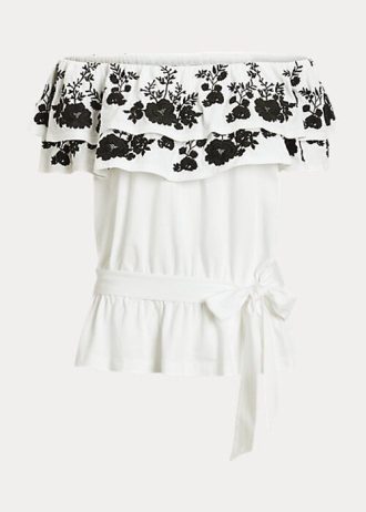 Topuri fără umeri, din jerseu brodat Ralph Lauren, negru/alb