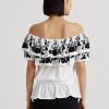 Topuri fără umeri, din jerseu brodat Ralph Lauren, negru/alb Topuri fără umeri, din jerseu brodat Ralph Lauren, negru/alb