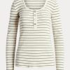 Topuri Henley din bumbac cu dungi Ralph Lauren Crem pentru damă