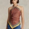 Topuri maro din mătase de dud Ralph Lauren pentru femei Topuri maro din mătase de dud Ralph Lauren pentru femei