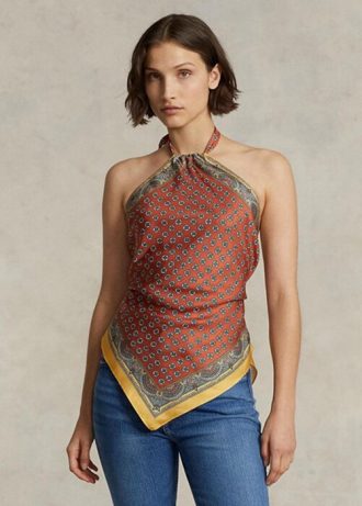 Topuri maro din mătase de dud Ralph Lauren pentru femei Topuri maro din mătase de dud Ralph Lauren pentru femei