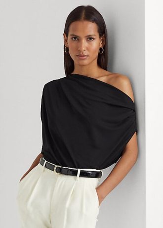 Topuri negre din jerseu stretch Ralph Lauren pentru femei Topuri negre din jerseu stretch Ralph Lauren pentru femei