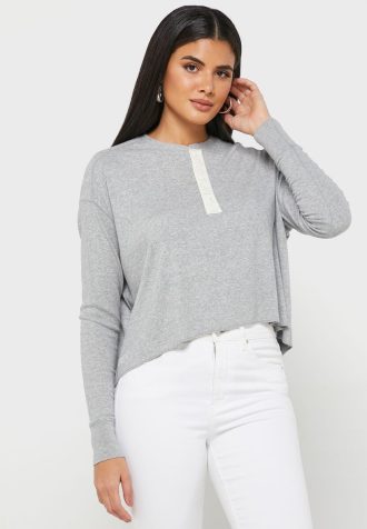 Topuri tricotate cu gât crew Ralph Lauren gri pentru damă