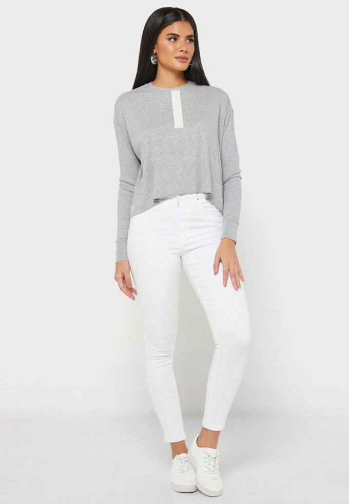 Topuri tricotate cu gât crew Ralph Lauren gri pentru damă