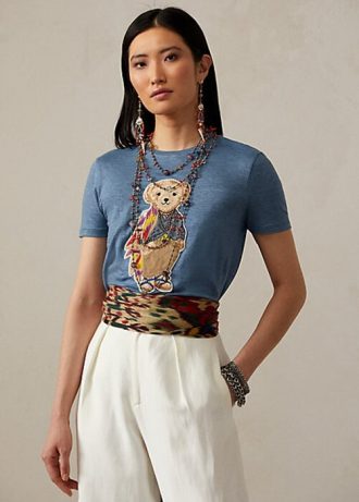 Tricouri albastre din bumbac Ralph Lauren Island Polo Bear