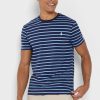 Tricouri albastre pentru bărbați Ralph Lauren cu dungi cu gât crew