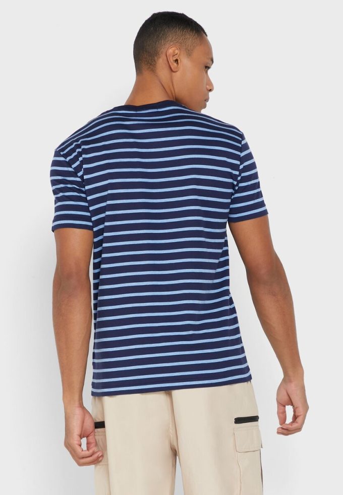 Tricouri albastre pentru bărbați Ralph Lauren cu dungi cu gât crew