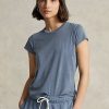 Tricouri albastre pentru femei Ralph Lauren, din bumbac organic, cu gât crew Tricouri albastre pentru femei Ralph Lauren, din bumbac organic, cu gât crew