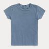Tricouri albastre pentru femei Ralph Lauren, din bumbac organic, cu gât crew Tricouri albastre pentru femei Ralph Lauren, din bumbac organic, cu gât crew