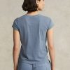 Tricouri albastre pentru femei Ralph Lauren, din bumbac organic, cu gât crew Tricouri albastre pentru femei Ralph Lauren, din bumbac organic, cu gât crew