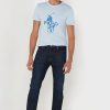Tricouri albastre Ralph Lauren cu imprimeu pentru bărbați, cu gâtul rotund