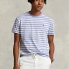 Tricouri albastre Ralph Lauren personalizate pentru bărbați din jerseu cu dungi slim fit Tricouri albastre Ralph Lauren personalizate pentru bărbați din jerseu cu dungi slim fit