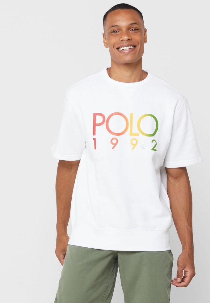 Tricouri albe cu logo Ralph Lauren pentru bărbați