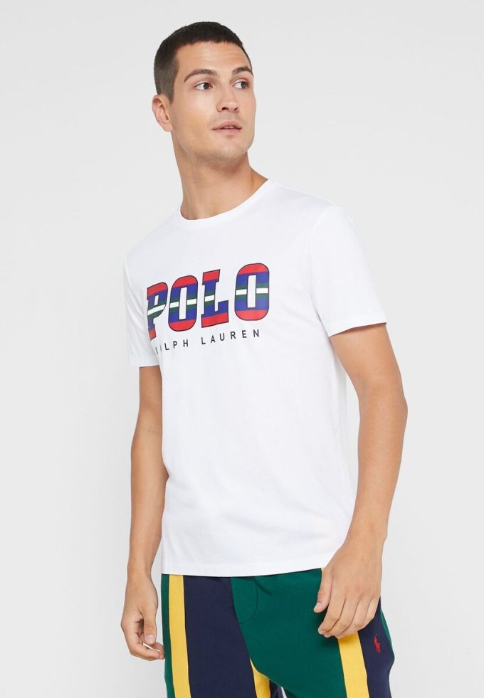 Tricouri albe cu logo Ralph Lauren pentru bărbați