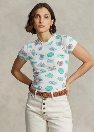 Tricouri albe din bumbac cu nervuri Ralph Lauren pentru călătorii