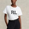 Tricouri albe din jerseu cu logo Ralph Lauren Rl pentru femei Tricouri albe din jerseu cu logo Ralph Lauren Rl pentru femei