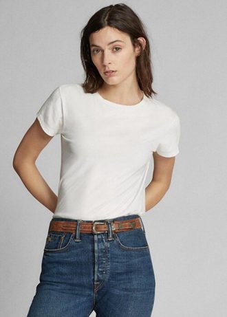 Tricouri albe din jerseu de bumbac Ralph Lauren pentru femei