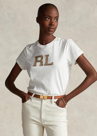 Tricouri albe din jerseu Ralph Lauren Rl-selee-applique pentru femei