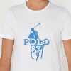 Tricouri albe pentru bărbați cu imprimeu Ralph Lauren cu gât crew