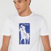 Tricouri albe pentru bărbați cu imprimeu Ralph Lauren cu gât crew