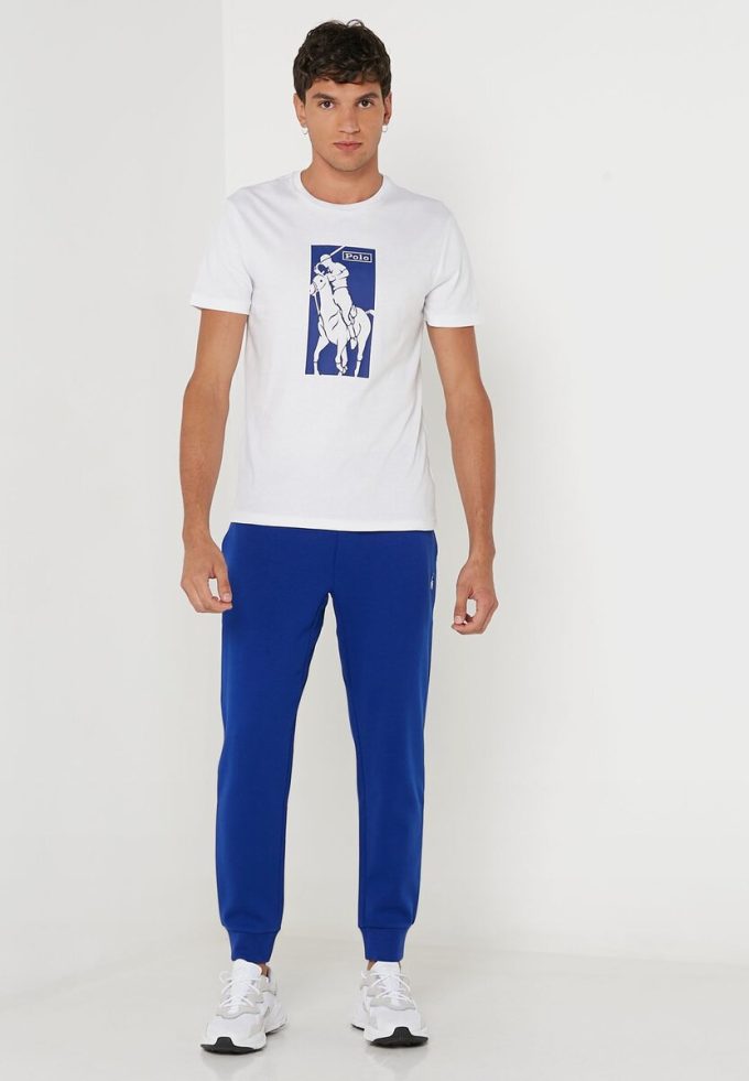 Tricouri albe pentru bărbați cu imprimeu Ralph Lauren cu gât crew