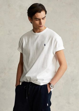 Tricouri albe pentru bărbați, din jerseu de greutate grea, Ralph Lauren, de culoare clasică Tricouri albe pentru bărbați, din jerseu de greutate grea, Ralph Lauren, de culoare clasică