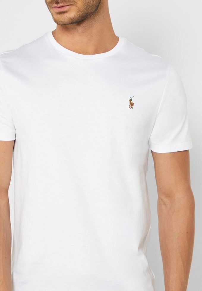 Tricouri albe pentru bărbați Ralph Lauren Essential cu gât crew