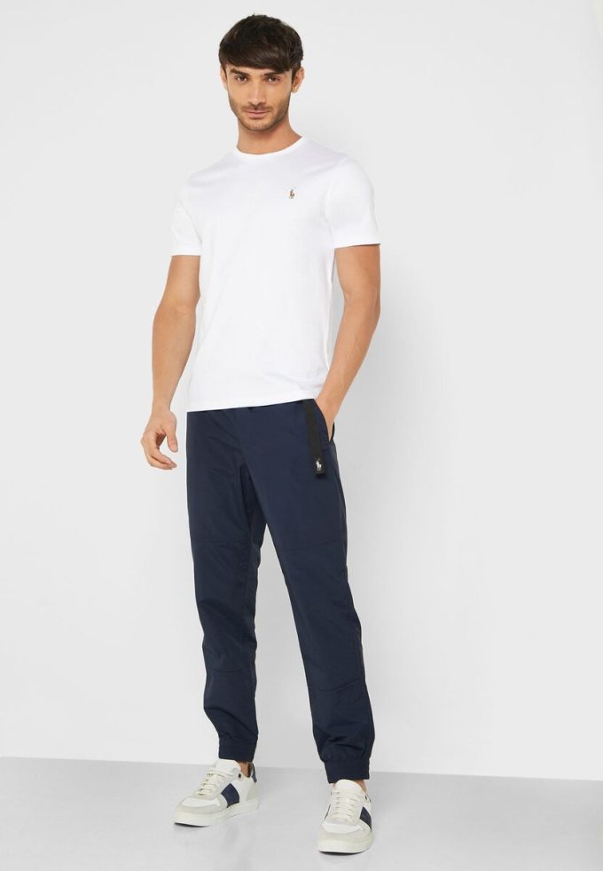 Tricouri albe pentru bărbați Ralph Lauren Essential cu gât crew