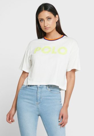 Tricouri albe Ralph Lauren cu decolteu rotund pentru femei Tricouri albe Ralph Lauren cu decolteu rotund pentru femei
