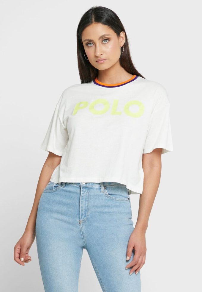 Tricouri albe Ralph Lauren cu decolteu rotund pentru femei
