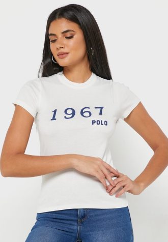 Tricouri albe Ralph Lauren cu decolteu rotund pentru femei Tricouri albe Ralph Lauren cu decolteu rotund pentru femei